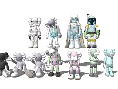 Colorful Stuffed Dolls Collection With Various Outfits And Unique Poses 3d model