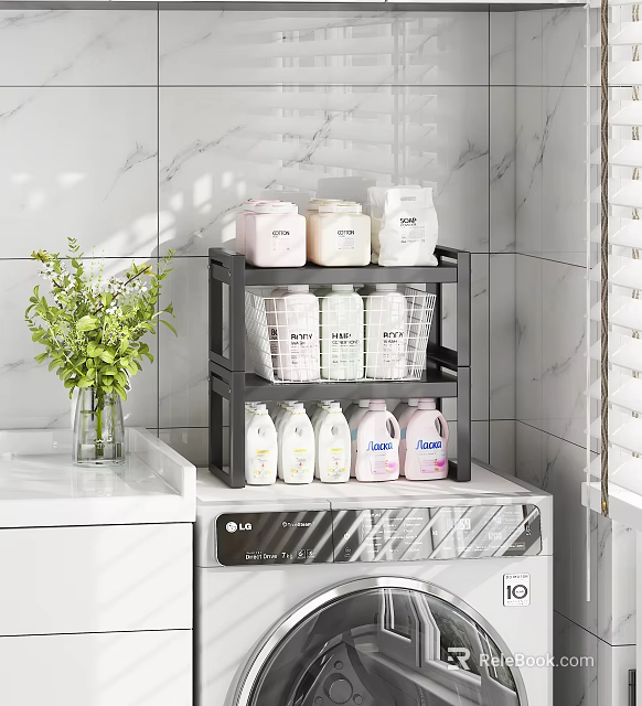Bathroom Storage Rack With Layers For Toiletries Over Washing Machine 3d model 
