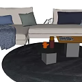 Modern Sectional Sofa With Plush Pillows Throw Blanket And Coffee Table On Dark Round Rug 3d model