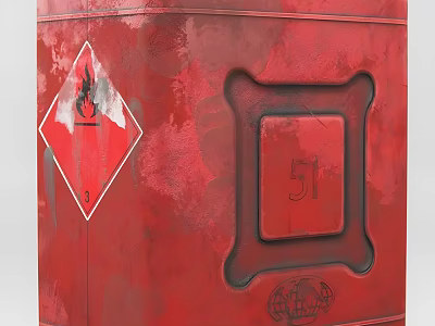 Red Industrial Equipment With Hazard Symbol Flame Icon Number 51 And Brand Logo 3d model