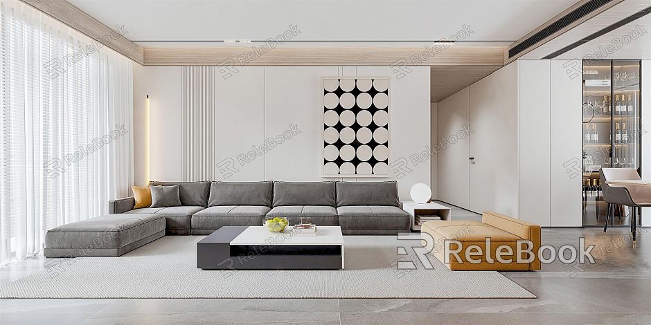 Modern Guest Dining Room Guest Dining Room Minimalist Living Room Sofa Background Wall Single Person Sofa Dining Table and Chair Combination Living Room Hanging Picture Living Room Styliom Wall model