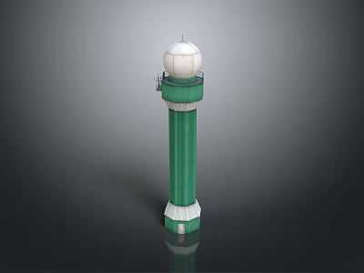 Green Cylindrical Tower Featuring White Dome Small Platform and Decorative Base Design 3d model