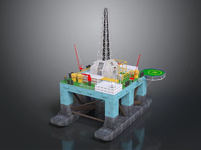 Offshore Drilling Platform With Drill Tower Crane And Industrial Equipment Structure 3d model