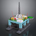 Offshore Drilling Platform With Drill Tower Crane And Industrial Equipment Structure