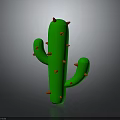 Stylized Green Cactus Plant With Red Thorns On Gray Background Surface