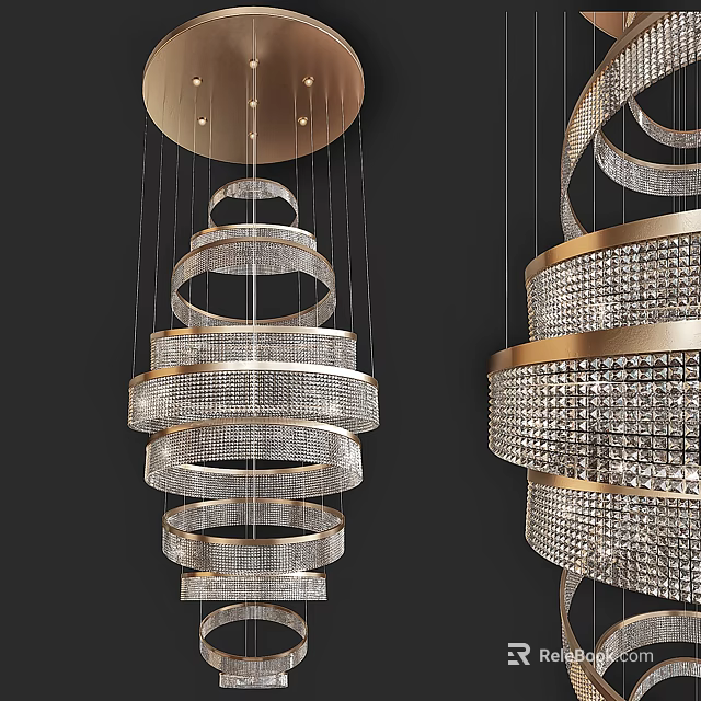 Modern Spiral Crystal Chandelier With Multi Layered Gold Frame And Sparkling Design 3d model 
