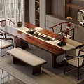 Modern Chinese Style Tea Room With Wooden Table And Traditional Furniture