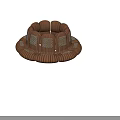 Public Chair Featuring Circular Structure Multiple Brown Striped Seating Units With Light Colored Square Panels 3d model