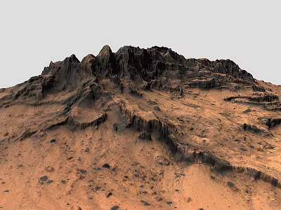Martian Desert Landscape With Reddish Sand And Rugged Black Rocky Terrain 3d model