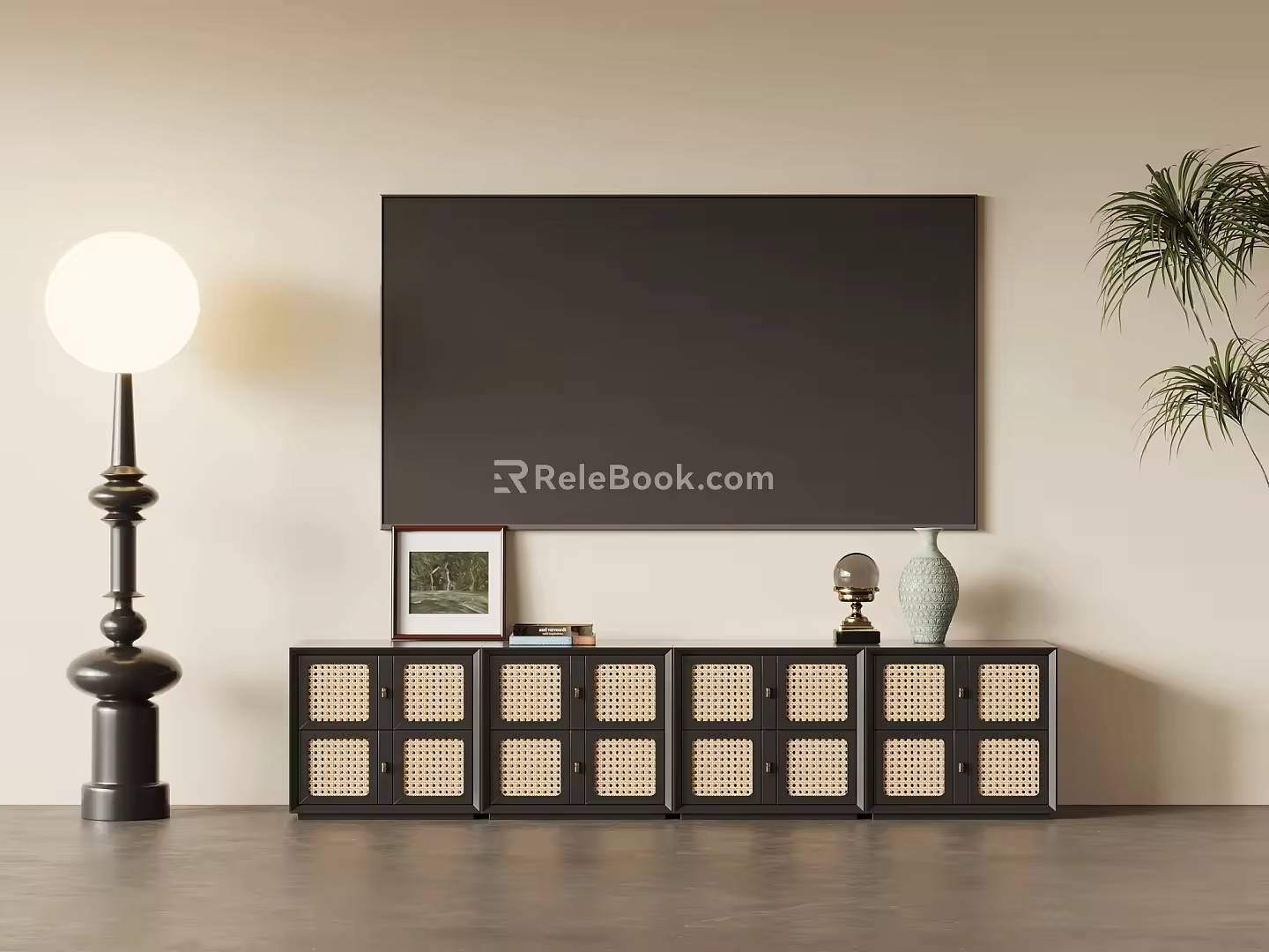 French retro style TV cabinet TV accessories floor lamp 3d model