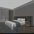 Modern Minimalist Hotel Guest Room with Comfortable Bed TV Desk and Decorative Rug