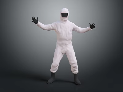 Person In White Protective Suit With Arms Outstretched On Gray Background 3d model