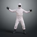 Person In White Protective Suit With Arms Outstretched On Gray Background