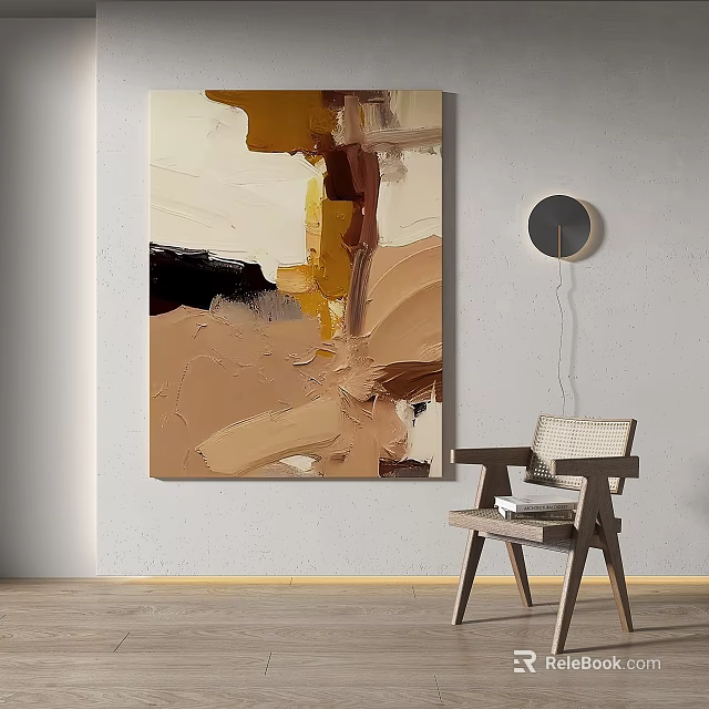 Abstract Painting Featuring Earth Tones Textured Brushstrokes In Modern Room Decor 3d model 