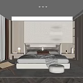 Modern Bedroom With King Size Bed Side Tables Decorative Painting Accent Chair And Herringbone Rug