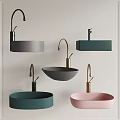 Modern Gray Green Pink Washbasins In Bowl Square Shapes With Black Gold Faucets