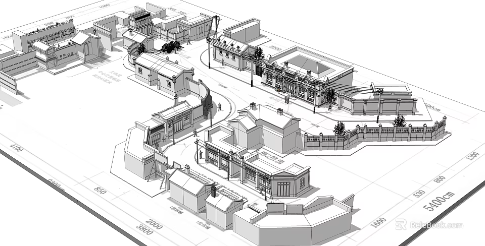 Traditional And Modern Commercial Street Design With Multiple Buildings And Tree Lined Walkways 3d model 