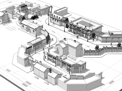 Traditional And Modern Commercial Street Design With Multiple Buildings And Tree Lined Walkways 3d model