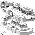 Traditional And Modern Commercial Street Design With Multiple Buildings And Tree Lined Walkways