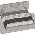 Modern Double Bed with Gray White Bedding Multiple Pillows Dark Blanket and Side Table 3d model