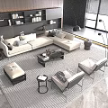 Modern Living Room Sofa And Coffee Table Set With Accent Chairs And Floor Lamp