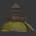 Scenic Small Island With Wooden Watchtower Green Grass And Staircase
