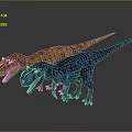 3D Model Of Orange And Blue Spotted Dinosaurs With Open Mouths On Gray Background