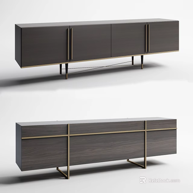 Modern Dark Gray Wooden TV Stand With Metal Accents And Sleek Cabinet Design 3d model 