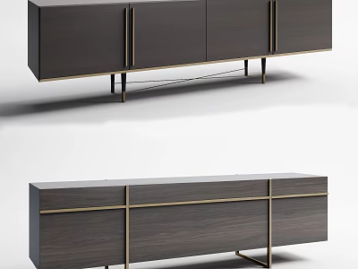 Modern Dark Gray Wooden TV Stand With Metal Accents And Sleek Cabinet Design 3d model