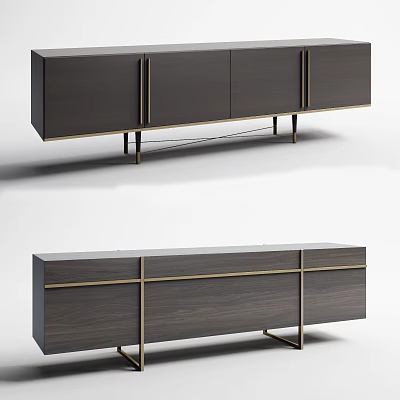 Modern Dark Gray Wooden TV Stand With Metal Accents And Sleek Cabinet Design 3d model