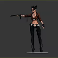 Cat Eared Female Warrior Character In Red Black Outfit Holding Weapon Standing On White Base