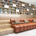 Modern Reading Area With Full Wall Bookcases And Leather Sofa 3d model