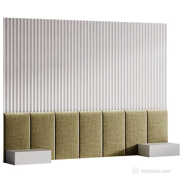 Modern Accent Wall With Vertical Stripes And Green Upholstered Panel Design 3d model 