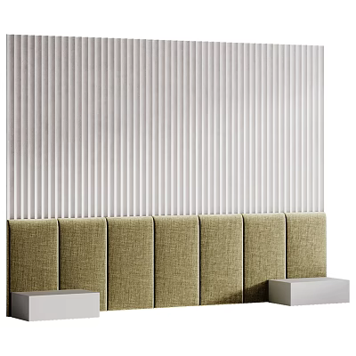 Modern Accent Wall With Vertical Stripes And Green Upholstered Panel Design 3d model