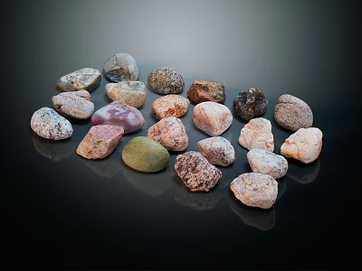 Natural Stone Materials Showcasing Various Colors And Different Shapes On Black Surface 3d model