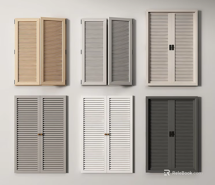 Various Colors And Styles Of Window Shutters For Home Interior Design 3d model 