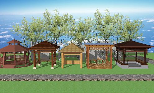 New Chinese Style Pavilion Wooden Pavilion Anticorrosive Wooden Pavilion Landscape Pavilion 3d model