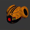 Orange Industrial Equipment With Black Stripes Circular Lens And Red Indicator Lights