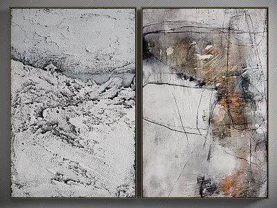 Abstract Two Panel Wall Art With Gray Black Texture And Brown Lines 3d model