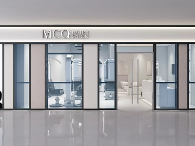 Modern MCQ Hair Salon Exterior With Glass Facade And Styling Chairs 3d model