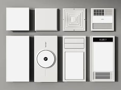White Household Ventilation Devices With Different Designs And Grille Patterns 3d model