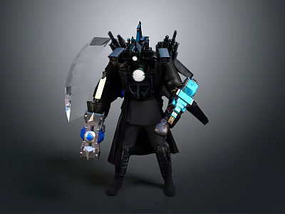 Game Movie Character With Sci Fi Mechanical Armor Blue Luminous Parts And Sickle Like Weapon 3d model