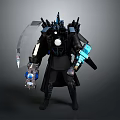 Game Movie Character With Sci Fi Mechanical Armor Blue Luminous Parts And Sickle Like Weapon