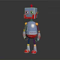Vintage Cartoon Toy Robot With Blue Body Red Chest Yellow Joints Antenna And Round Eyes