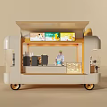 Modern Light Beige Mobile Coffee Cart Design With Transparent Display And Coffee Equipment
