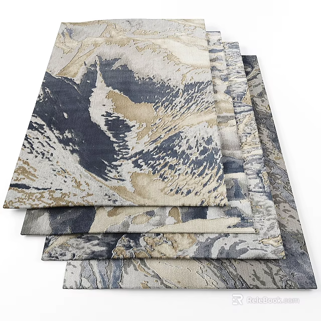 Stylish Square Rugs With Abstract Blue Beige Gray Patterns Stacked Together 3d model 