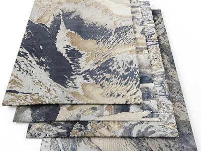 Stylish Square Rugs With Abstract Blue Beige Gray Patterns Stacked Together 3d model