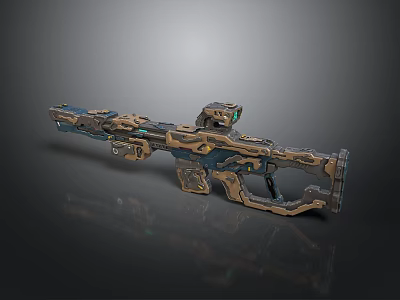 Futuristic Sci Fi Sniper Rifle Weapon With Detailed Metallic Blue Gold Accents And Scope 3d model