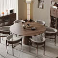 Modern Wooden Round Dining Table Set With Four Chairs Side Cabinet Display Shelf And Lamp