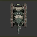 Military Tank with Green Brown Camouflage Paint Long Cannon Barrel and Metallic Tracks